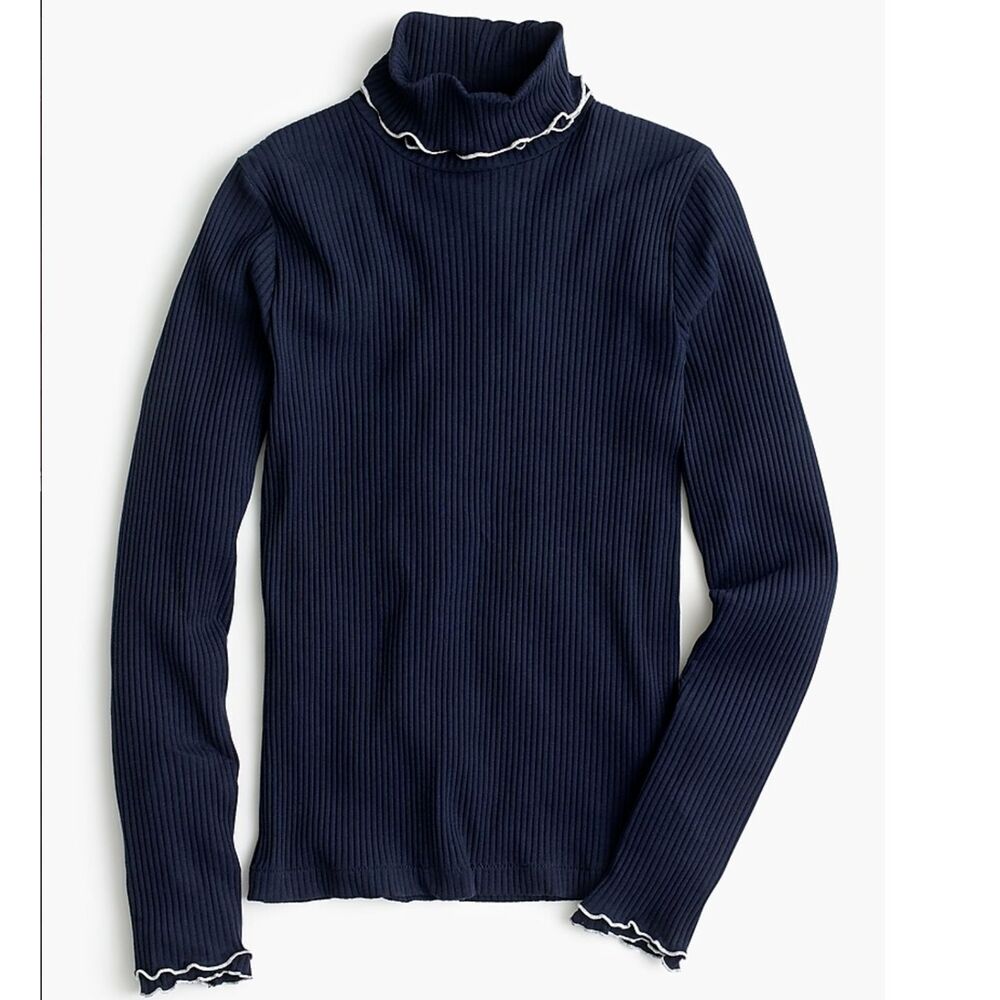 J. Crew XXS Contrast Top Blue Ribbed Knit Turtleneck Long Sleeve Pullover